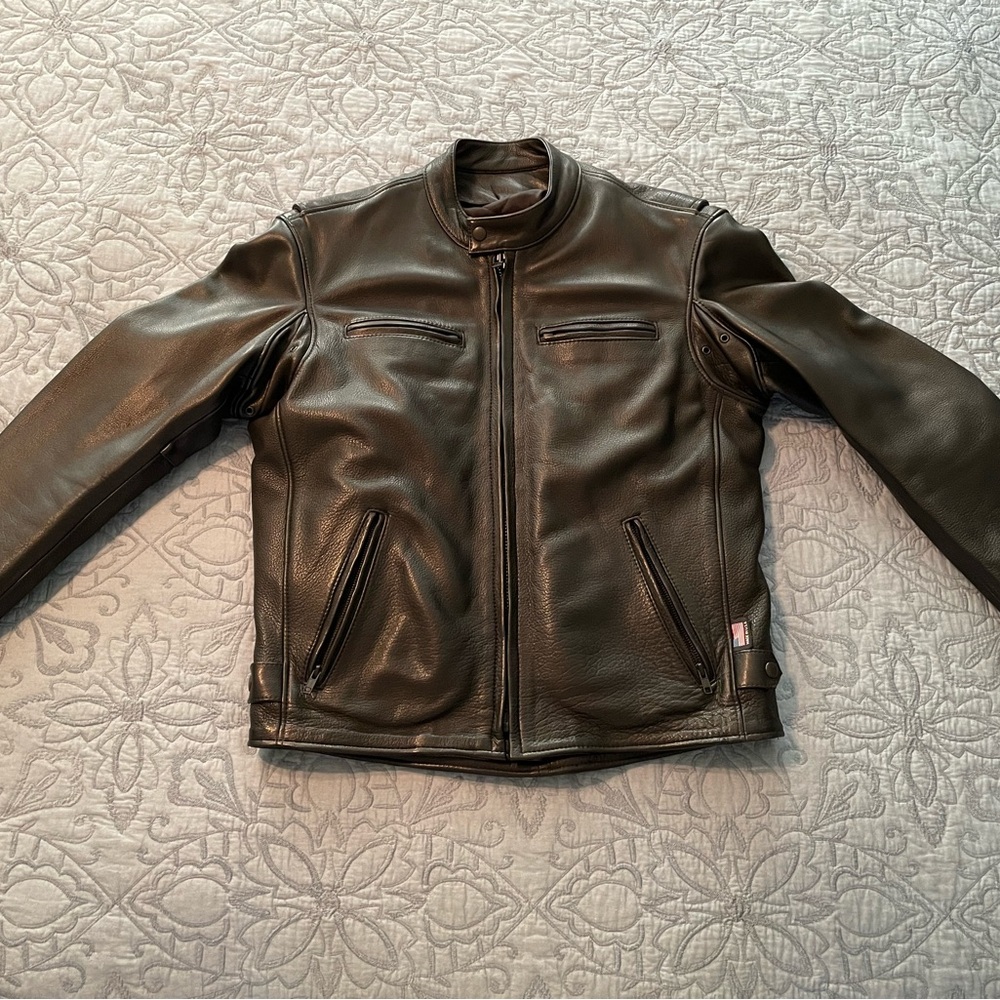 Mens Cafe Racer Black Leather Biker Jacket Made in USA